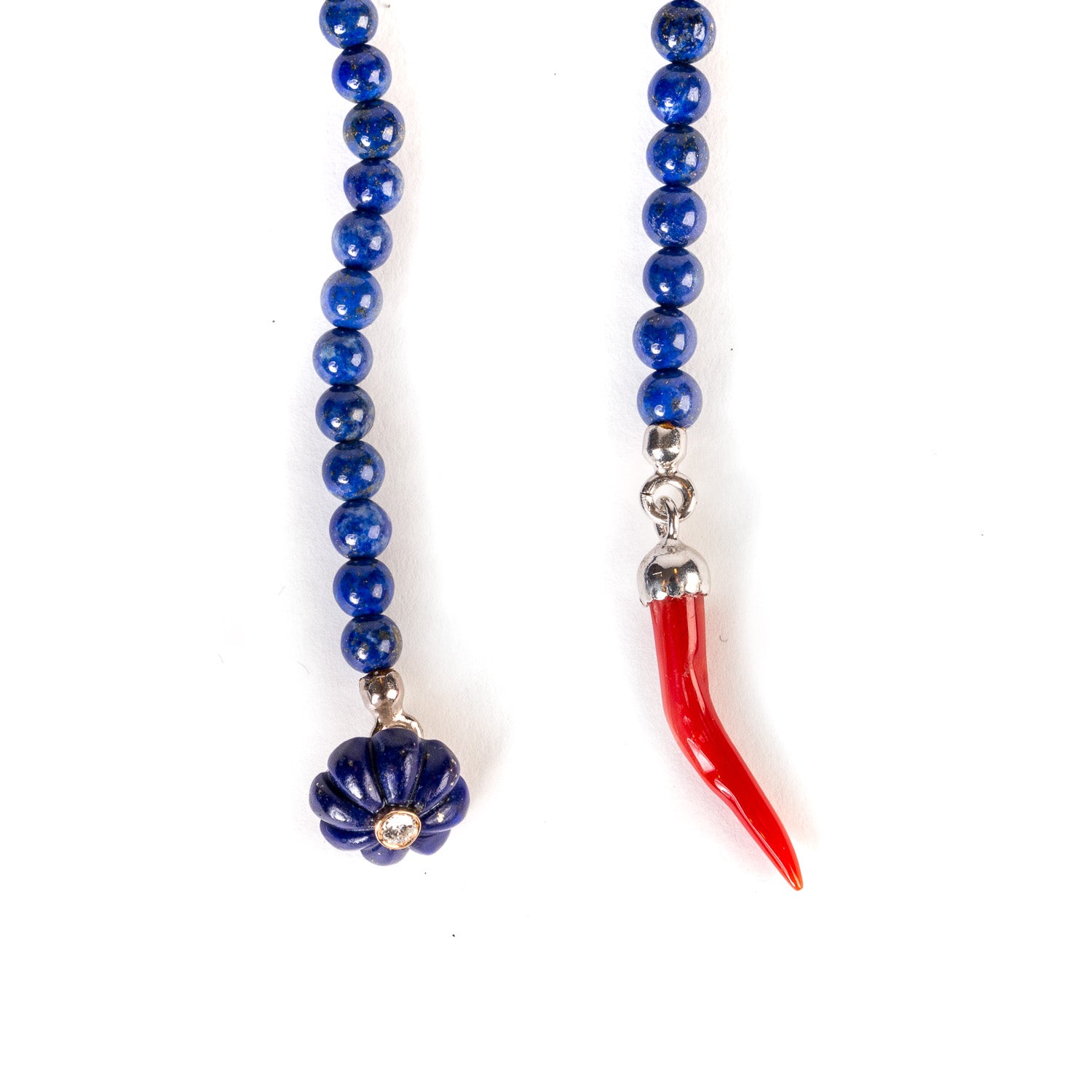 Knopflochkette "Lapislazuli Flower Diamond" aus Lapislazuli und Sterling Silber - Handarbeit